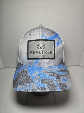 Realtree Fishing Gray and Blue Camouflage Trucker Hat